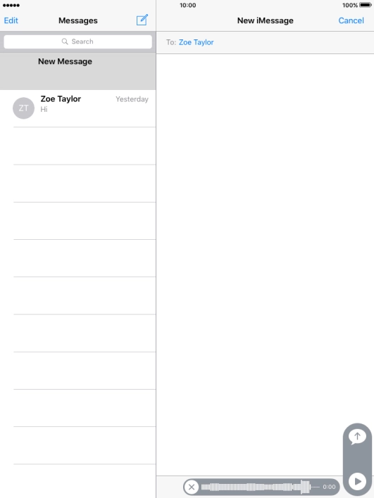 Let go to stop the sound recording and press arrow up to send the sound recording.