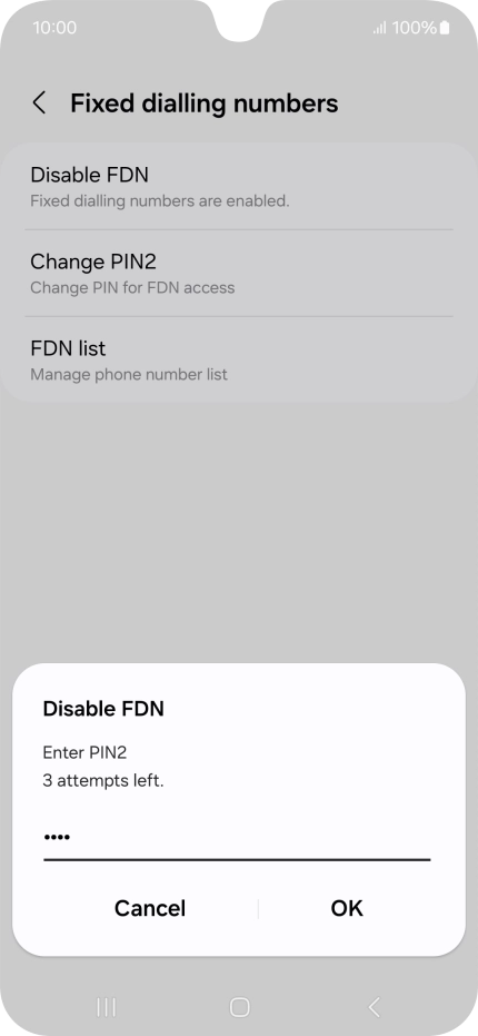 Key in your PIN2 and press OK. The default PIN2 is 0000.