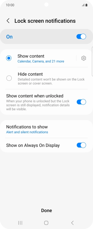 Press the required settings to turn them on or off.