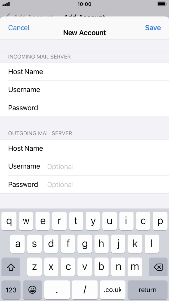 Press Username and key in the username for your email account.
