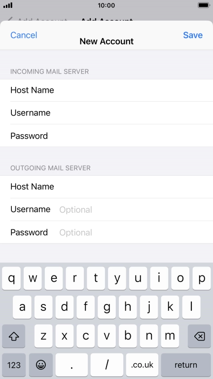 Press Username and key in the username for your email account.