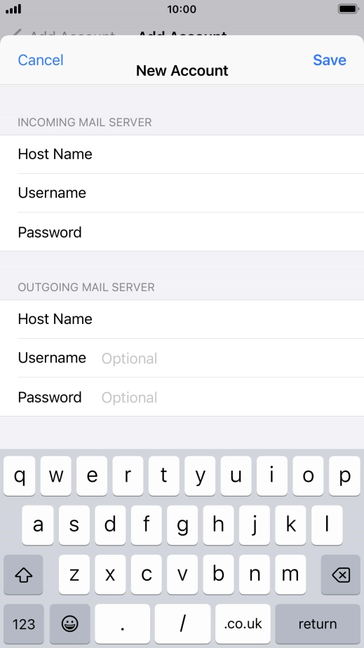 Press Username and key in the username for your email account.