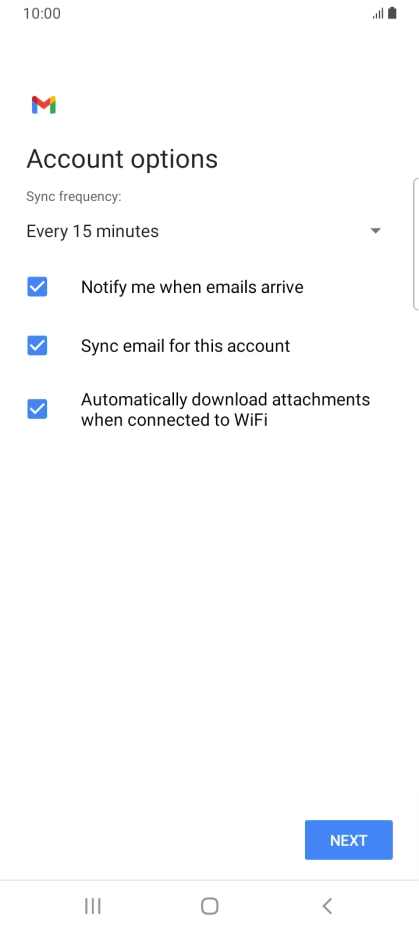 If this screen is displayed, you email account has been recognised and set up automatically. Follow the instructions on the screen to key in more information and finish setting up your phone.