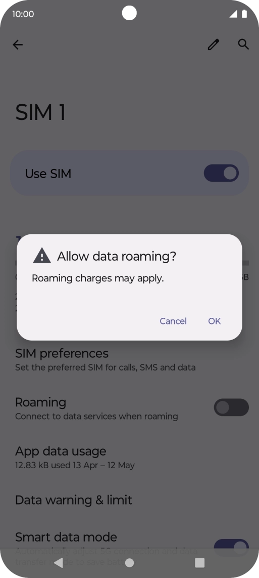 If you turn on data roaming, press OK.