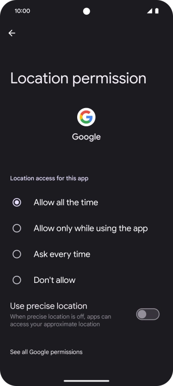 Press the required setting.