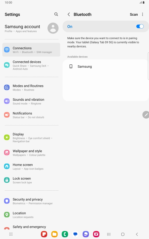 Press the required Bluetooth device and follow the instructions on the screen to pair the device with your tablet.