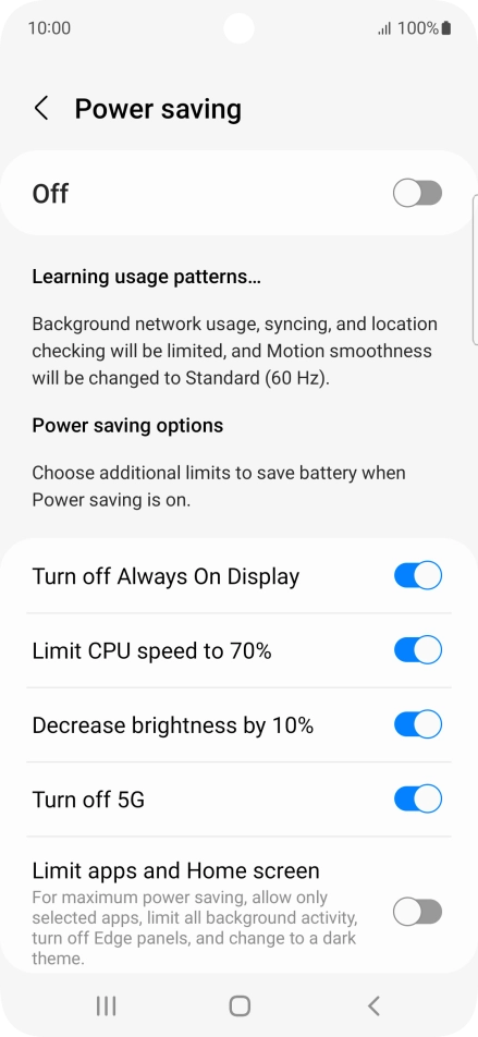 Press the indicators next to the required settings.