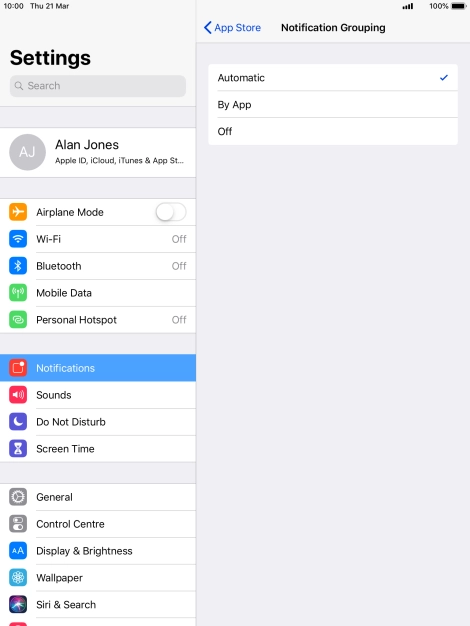 Press the required setting.