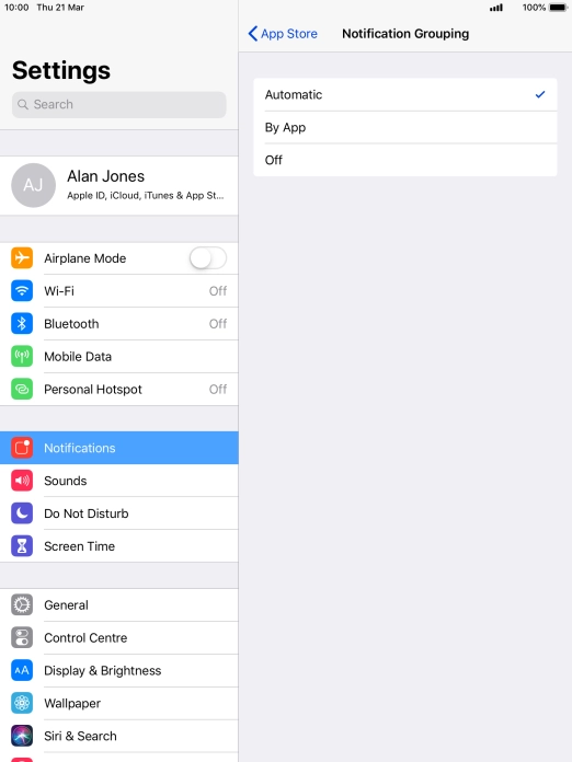Press the required setting.