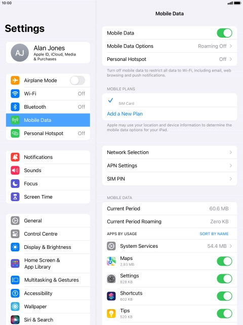 Press Mobile Data Options.