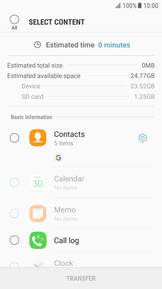 Press the required data types.