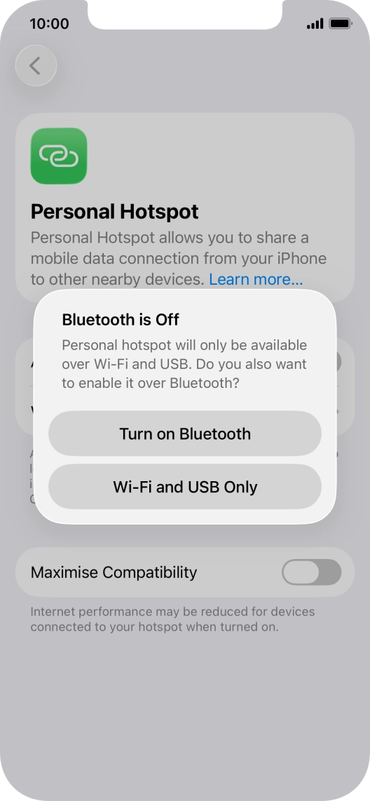 If Wi-Fi is turned on, press Wi-Fi and USB Only.