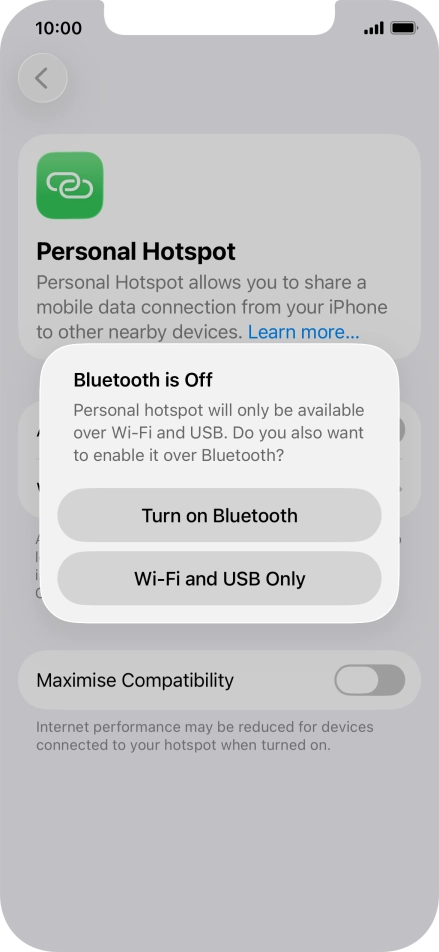 If Wi-Fi is turned on, press Wi-Fi and USB Only.
