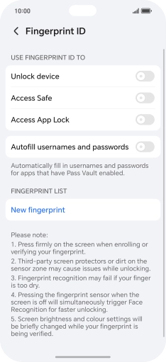 Press New fingerprint.