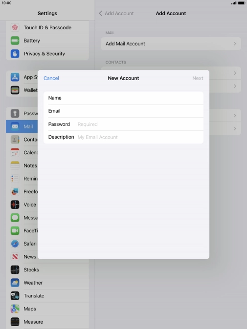 Press Password and key in the password for your email account.