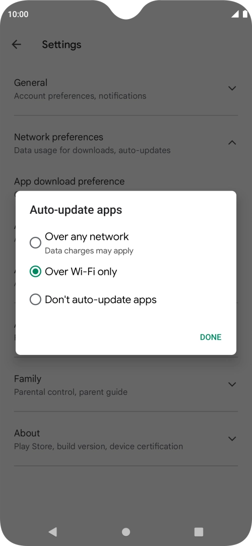 To turn on automatic update of apps using mobile network, press Over any network.