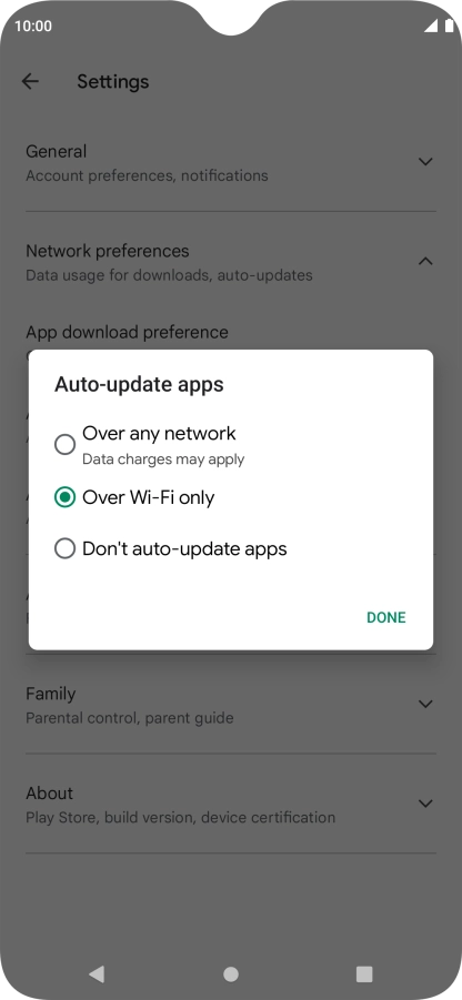 To turn on automatic update of apps using mobile network, press Over any network.
