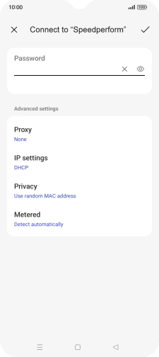 Key in the password for the Wi-Fi network and press the confirm icon.