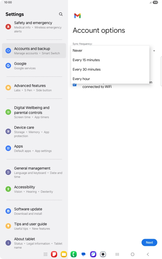 Press the required setting.