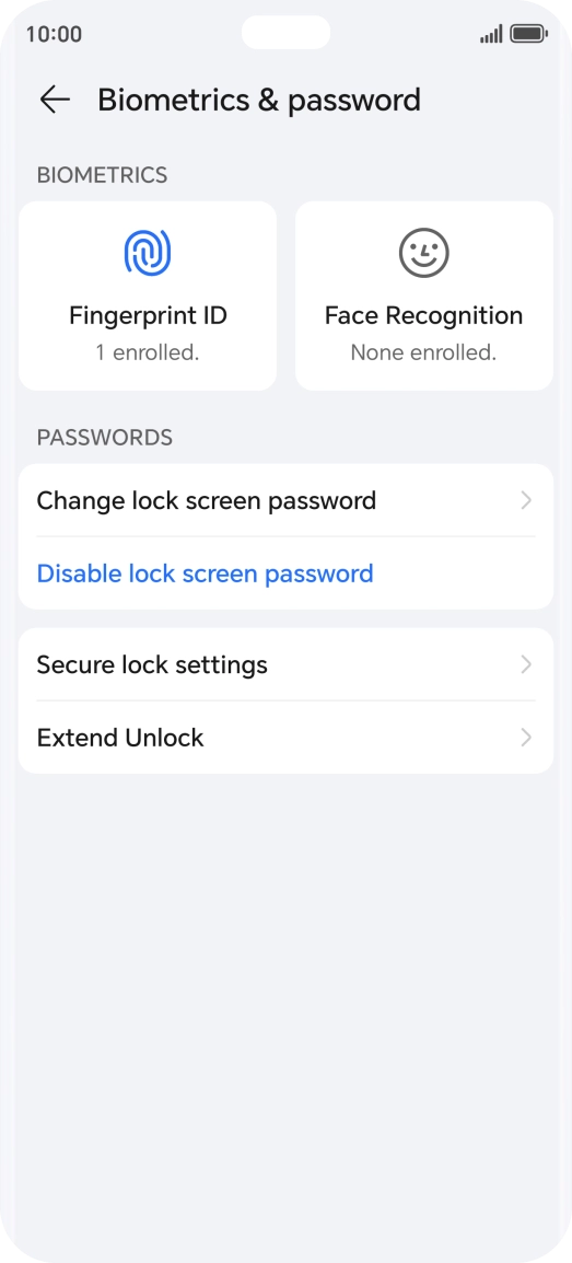 Press Disable lock screen password and key in the additional phone lock code you created earlier.