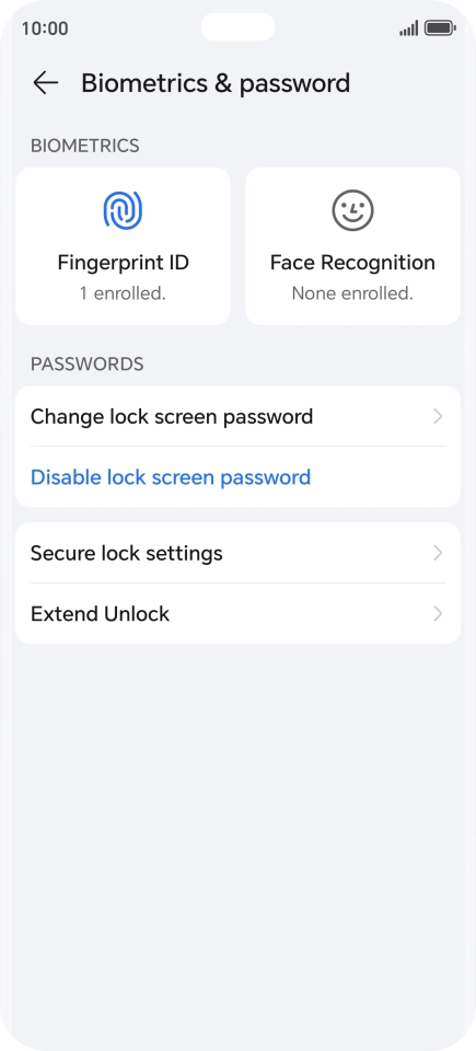 Press Disable lock screen password and key in the additional phone lock code you created earlier.