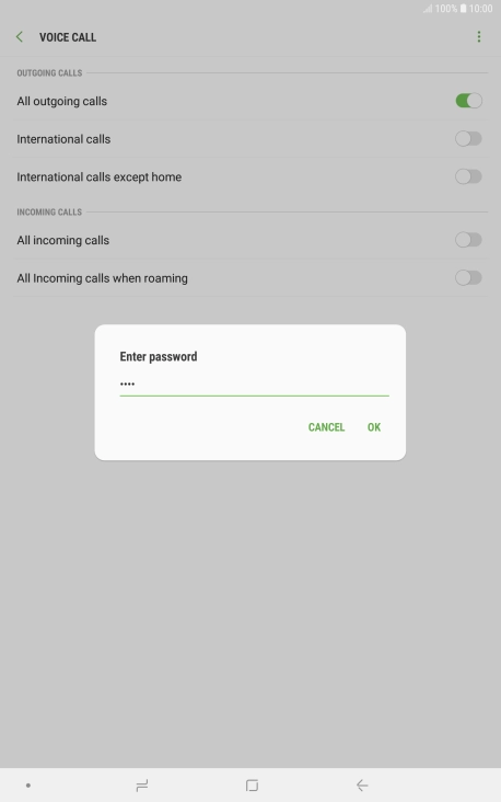 Key in your barring password and press OK.