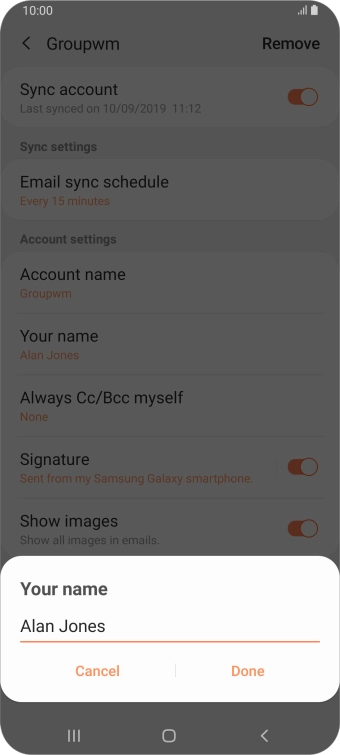 Key in the required sender name and press Done.