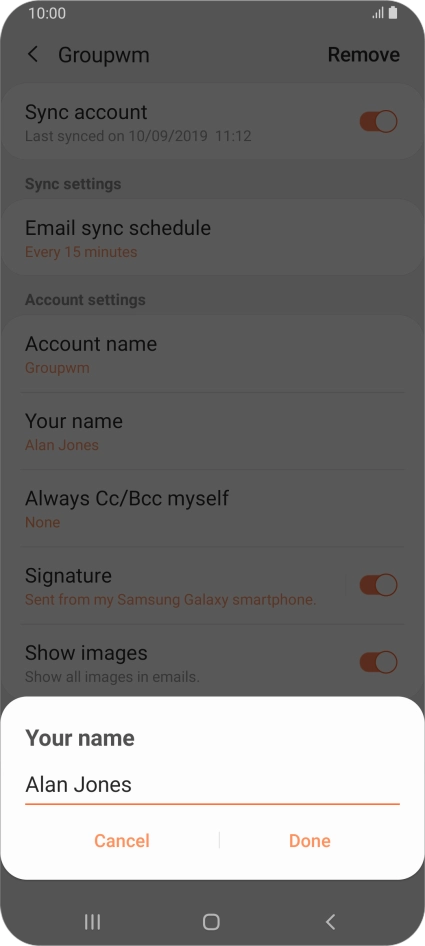Key in the required sender name and press Done.