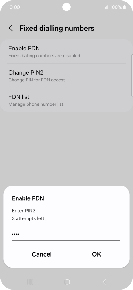 Key in your PIN2 and press OK. The default PIN2 is 0000.