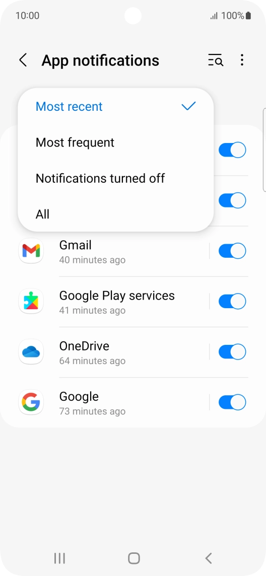 Press the required setting.