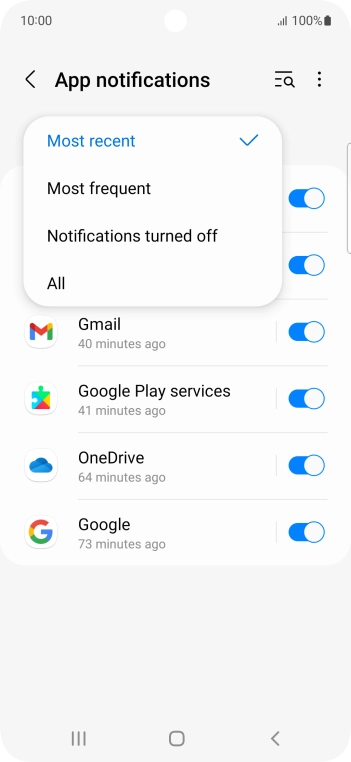 Press the required setting.