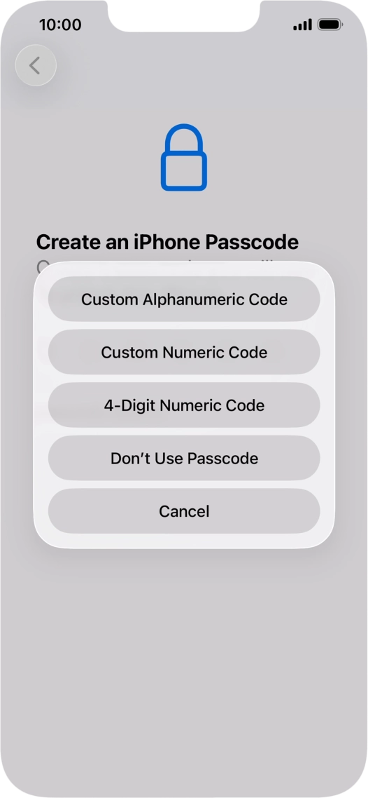 Follow the instructions on the screen to turn on use of phone lock code or press Don't Use Passcode.