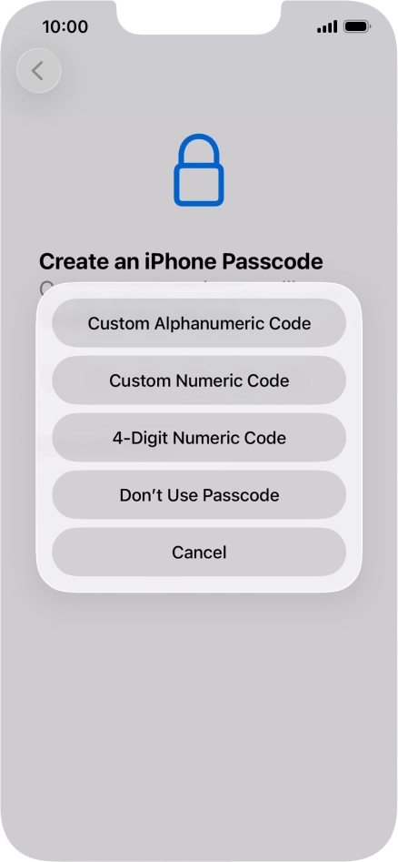 Follow the instructions on the screen to turn on use of phone lock code or press Don't Use Passcode.