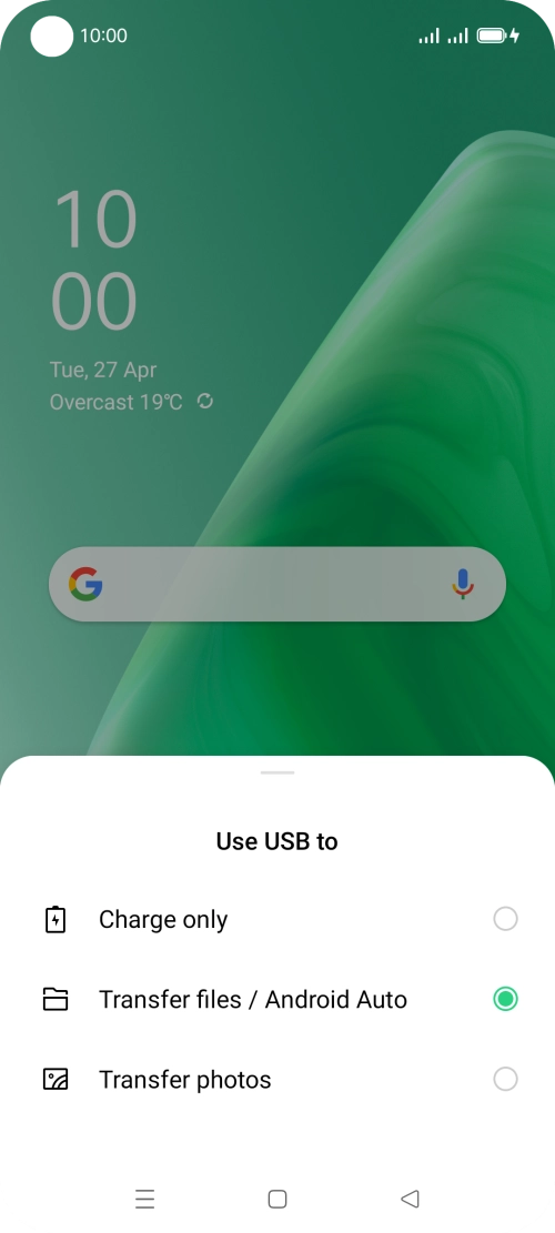Press Transfer files / Android Auto.