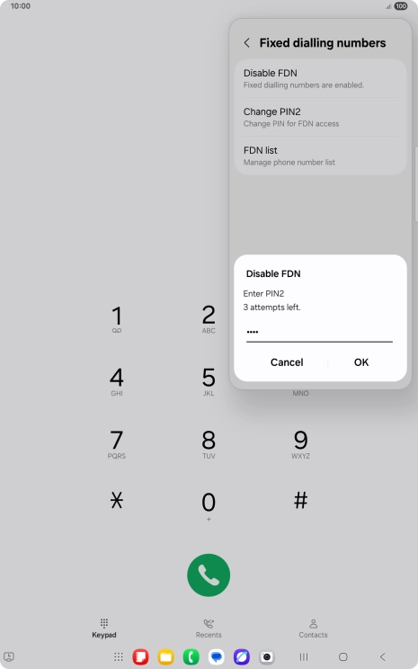 Key in your PIN2 and press OK. The default PIN2 is 0000.