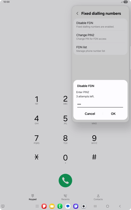 Key in your PIN2 and press OK. The default PIN2 is 0000.