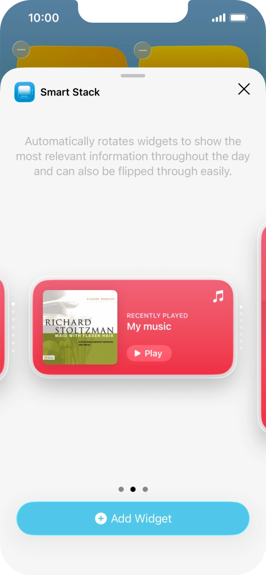 Slide your finger right or left on the screen to select the required widget size.