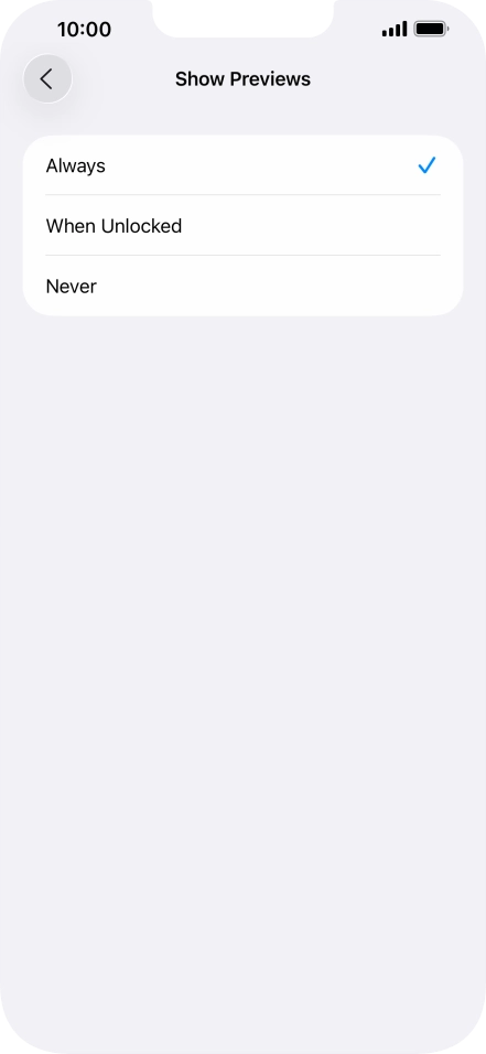 To select notification preview on the lock screen, press Always.