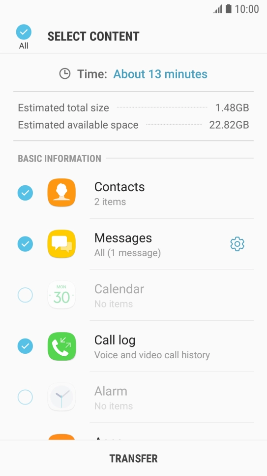 Press the required data types.