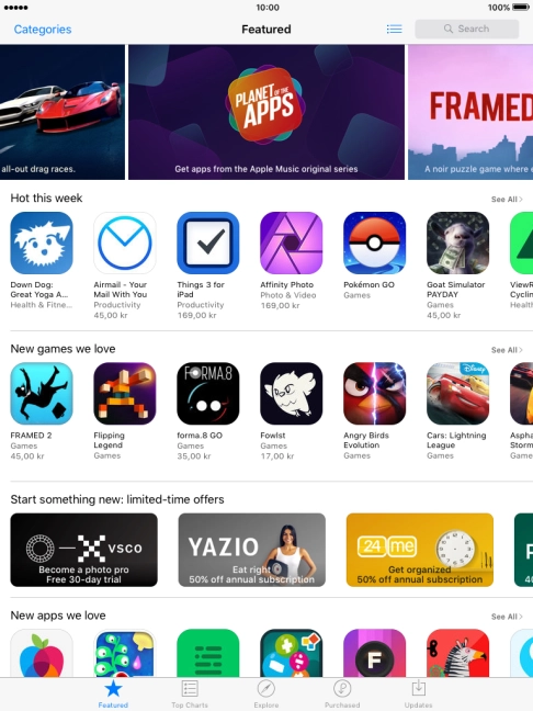 Press the search field and key in the name or subject of the required app.