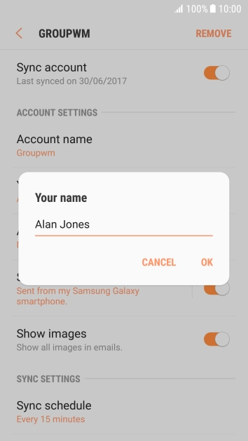 Key in the required sender name and press OK.