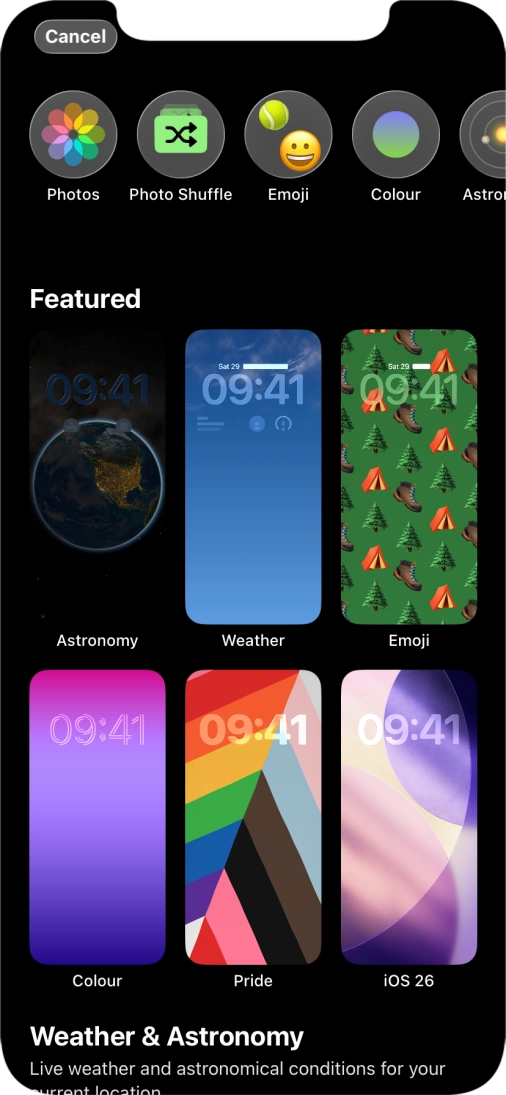 Press the required category and follow the instructions on the screen to select the required background image.