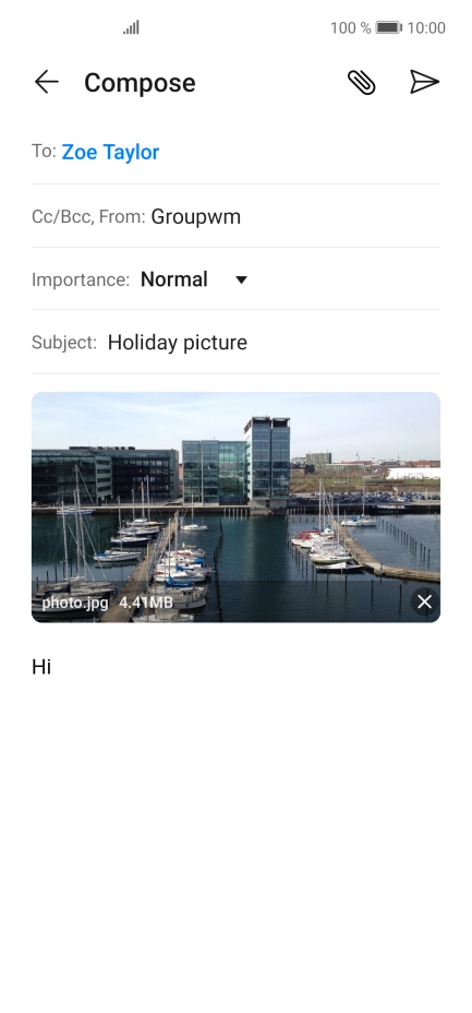 Press the send icon when you've finished your email.