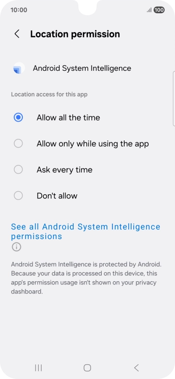 Press the required setting.