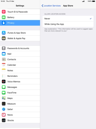 Press the required setting to turn the function on or off.