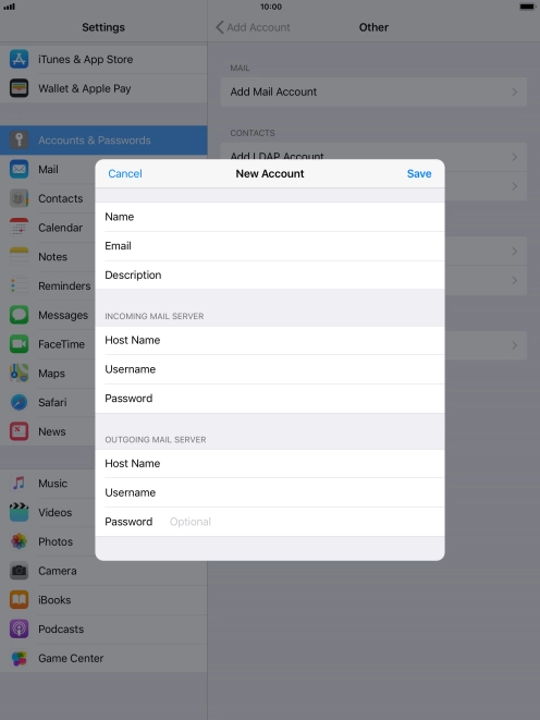 Press Password and key in the password for your email account.