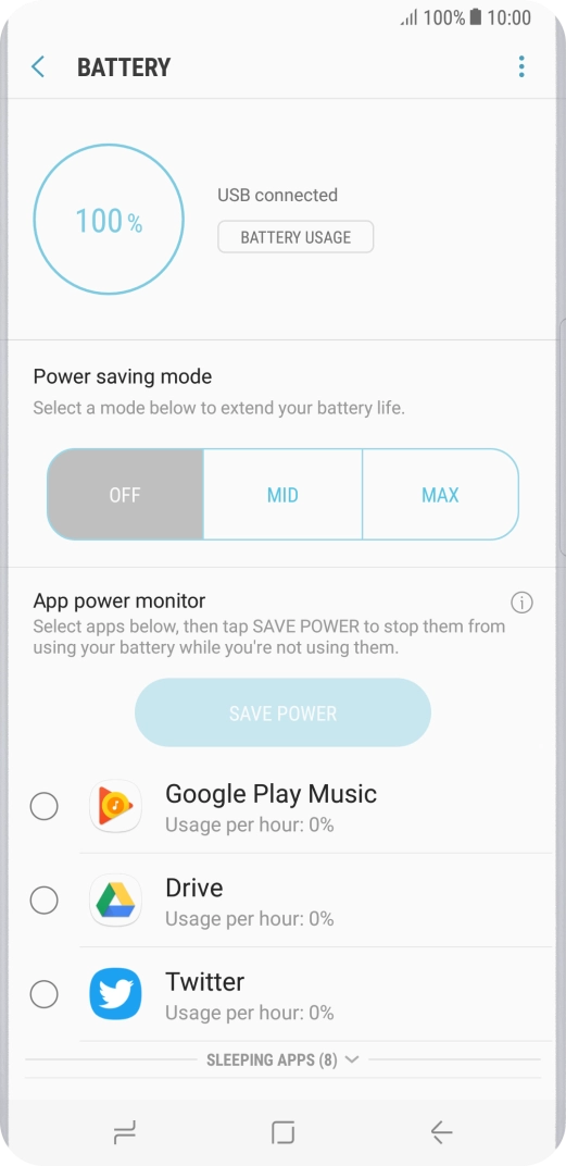 Press the required setting.