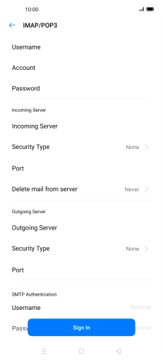 Press Username and key in the username for your email account.