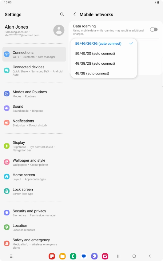 Press the required network mode.
