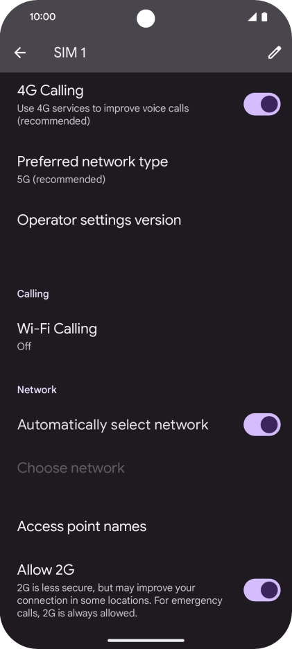 Press Preferred network type.